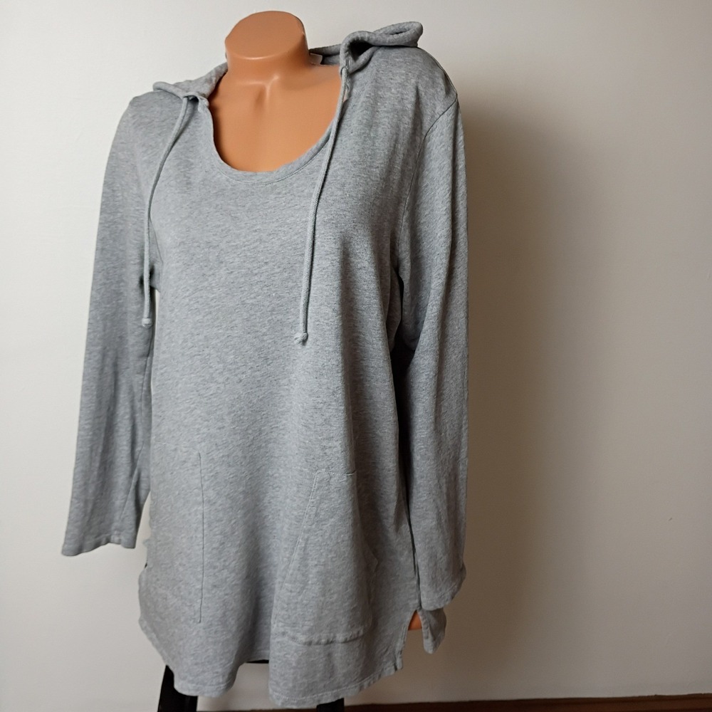 Pure Jill J.Jill Womens Medium Gray Cotton Scoop Neck Pullover Hoodie Pocket